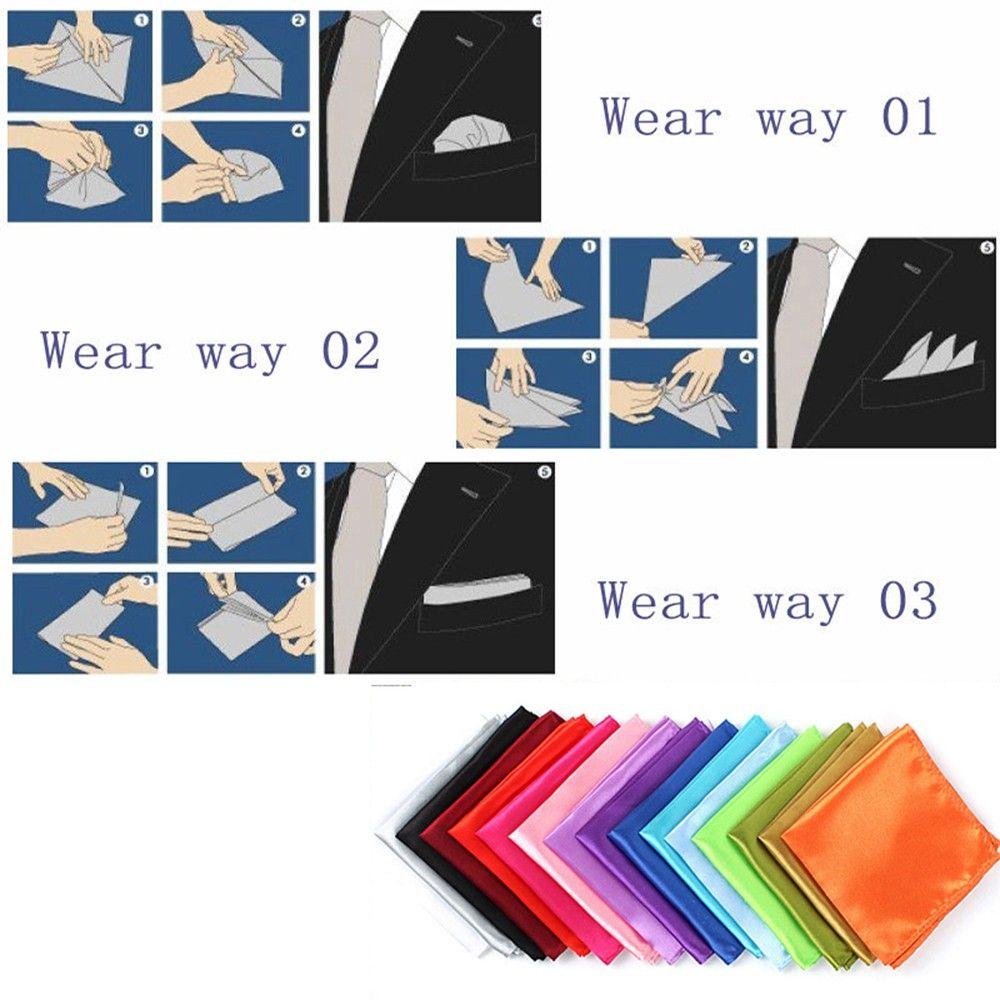 for Wedding Dress Party Solid Plain Hanky Men 15 Color Square Silk Pocket Square Handkerchief Hanky