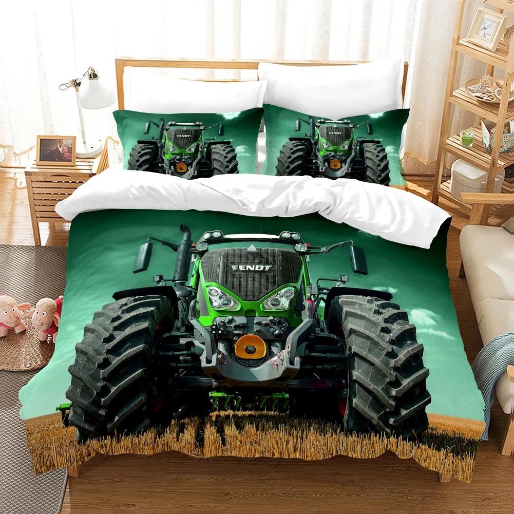Juego de cama con estampado de tractor para niños, funda nórdica con estampado de coches de construcción para niños, funda nórdica con vehículos de maquinaria pesada