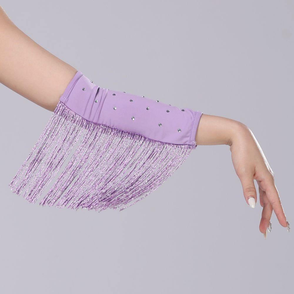 Drilling Rhinestone Latin Dance Fringed Sleeves Flash Fringe Tassel Gloves  Women