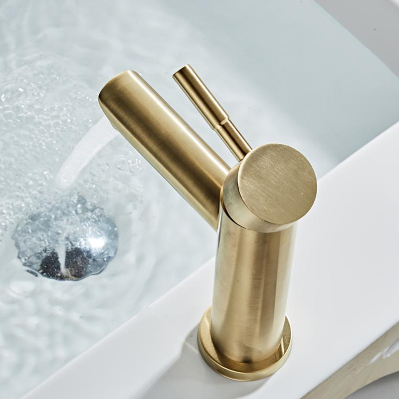 Deck Mount Gold Bathroom Basin Faucet Stainless Steel Hot Cold Mixer Crane Wash Taps Sink Faucets Single Handle Kitchen Faucet