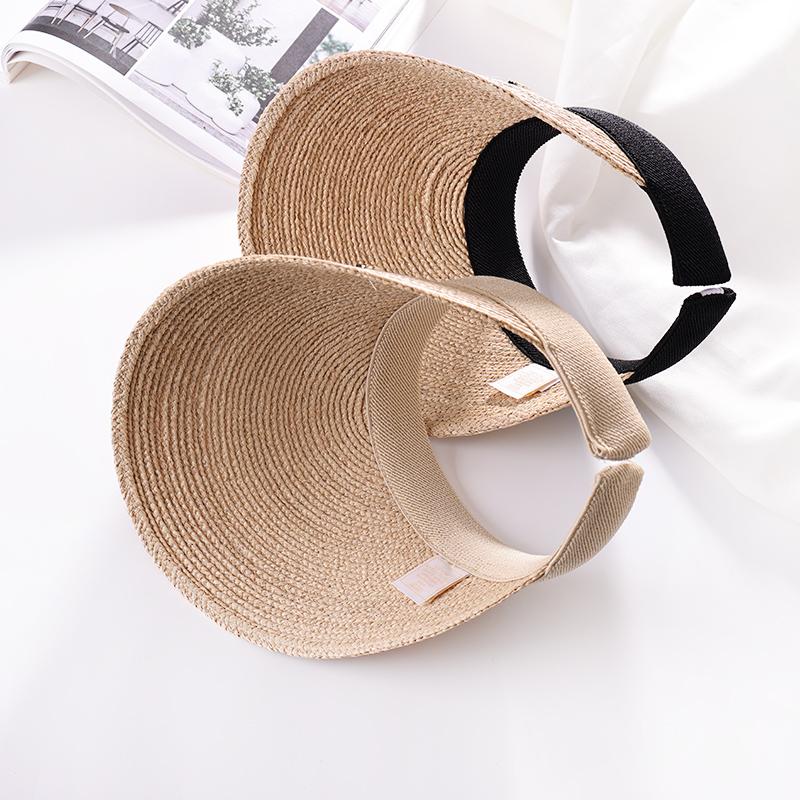 Raffia Straw Visor Hat for Women Wide Brim Summer Sun Hat with Adjustable Headband UV Protection Beach Cap Open Top Sun Visor