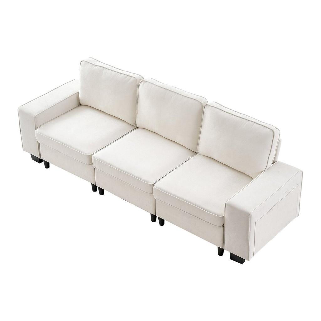 3 Steater Sofa, Modular Sectional Couch with Bottom Storage Space, Modern Comfy Cloud Sofa with Side Storage Pockets and Metal Frame, Ideal for Living