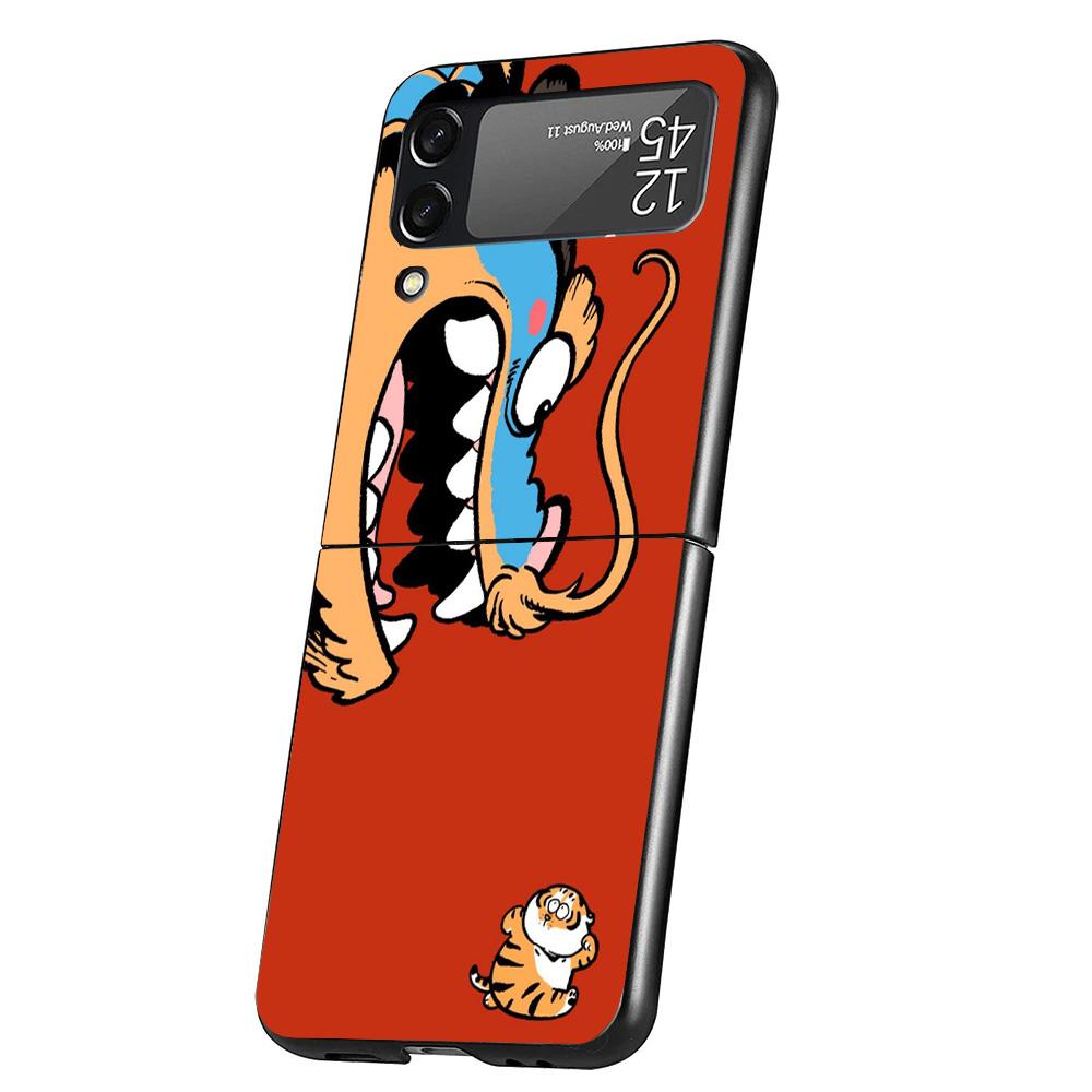 Cartoon Fat Tiger Cover Phone Case For Samsung Galaxy Z Flip 7 6 5 4 3 5G Flip7 Flip6 Flip5 Flip4 Flip3 Black Fundas Shell Galax