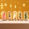 Glowing Mini Christmas Tree In Wooden Glass Dome - Creative Desktop Ornament & Christmas Decoration