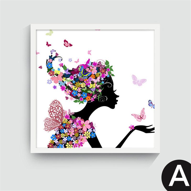 Nordic Canvas Painting Cartoon Square Posters Dancing Riding a Bike Horse Driving a Car Beautiful Girls for Girl's Room