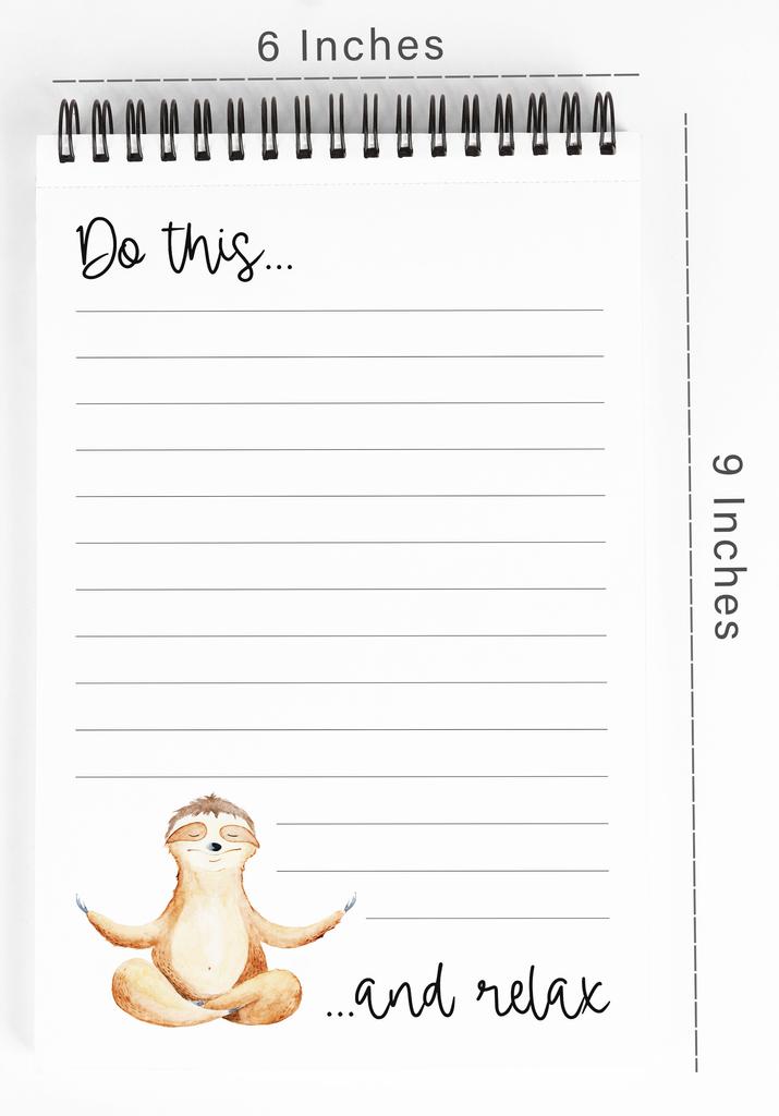 Inkdotpot To Do List Notepad – 6” X 9” Paper Stationery, Sloth Spiral Notepad Daily Checklist-(50 Sheets)