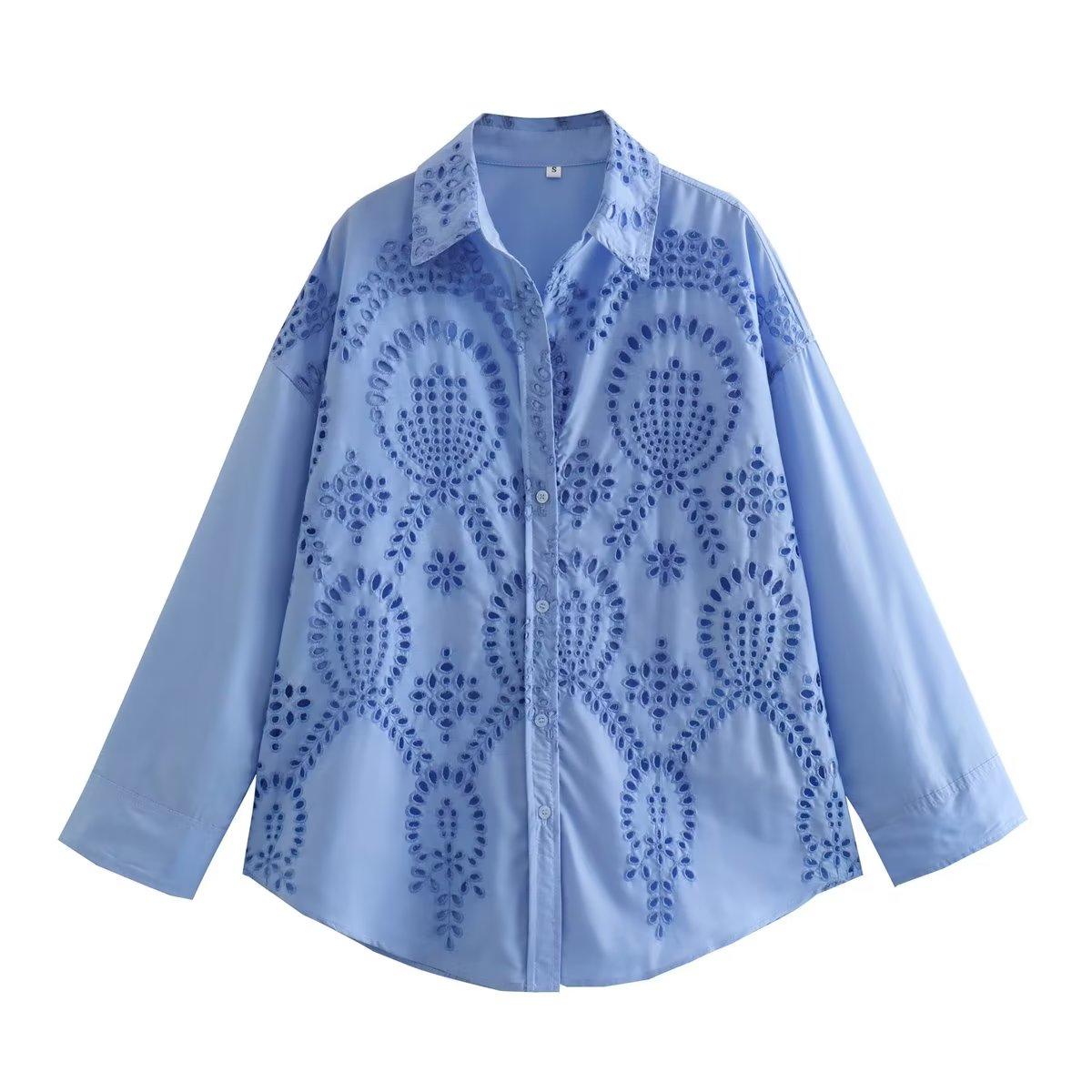 

Синяя вышивальная рубашка для женщин