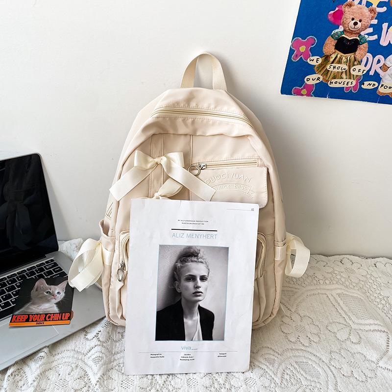 Japanese Anime Style Cute Color Block Bow Pleated Soft Girl Student Backpack