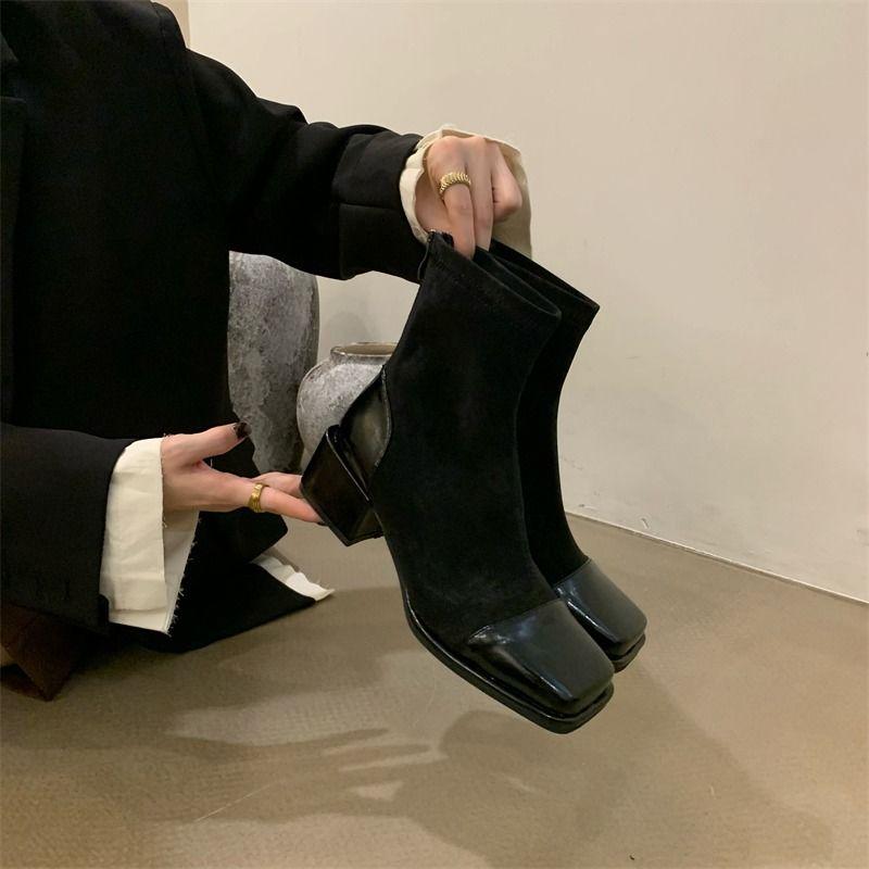 

Square Toe Suede Ankle Boots for Women Spring Autumn Elegant with Medium Heels Booties on Offer Comfortable Woman Short Shoes 43
