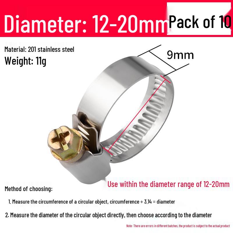 201 Stainless Steel Hose and Pipe Clamp for Water Pipes, Range Hoods, Washing Machines, and Gas Pipes