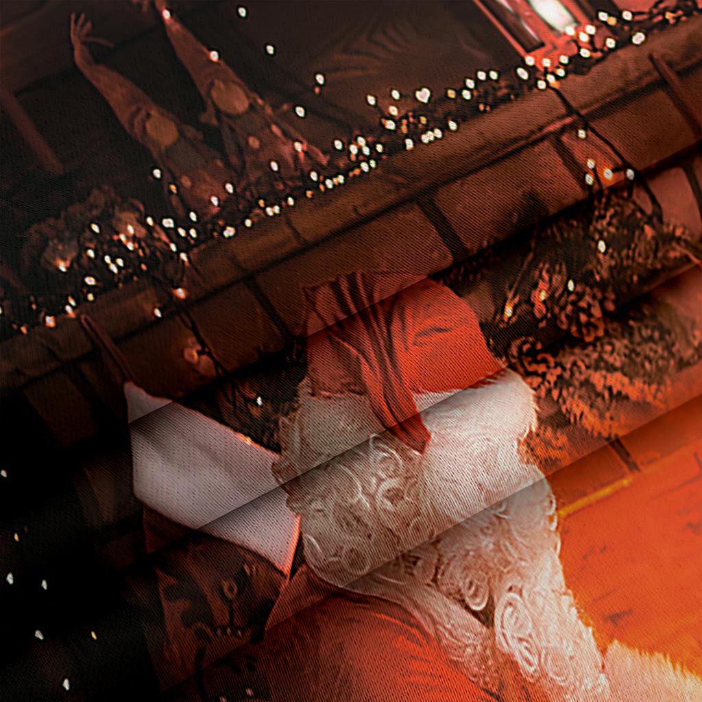 Christmas Decoration Curtain 3D Cartoon Santa Claus Christmas Tree Polyester Cloth Curtain Snowman Pattern Festive Atmosphere