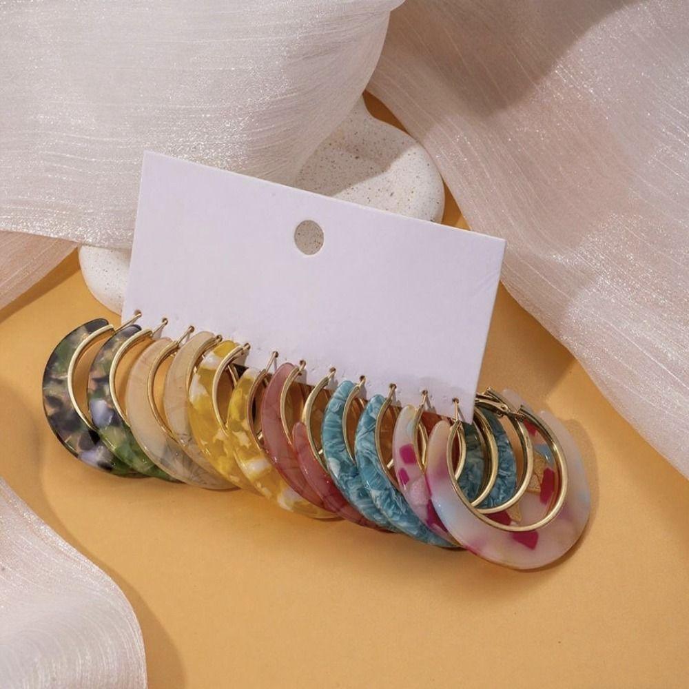 Acetic Acid Leopard Print Earrings Vintage Geometric Earrings Set Acetate Hoop Earrings  Women