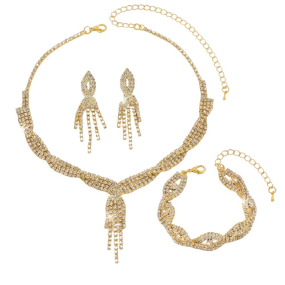 Rhinestone Tassel Wedding Bridal Accessories V-Necklace Rhinestone Jewelry Set  Wedding Party