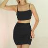 Women Fashion Strap Sleeveless Midriff- Fold Slim Skirt Suit Set