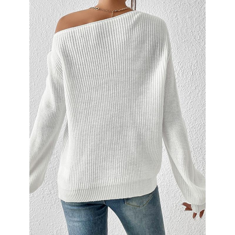 Svetr s odhalenými rameny Dámský Nové Ležérní Oblečení Dlouhý Rukáv Lodičkový Výstřih Podzim Zima Základní Volné Oversize Svetry