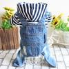 1pc Pet Clothes Dog Jumpsuit Stripe Hooded Denim Suspenders Puppy Outfit Durable Wearable For Outdoor Sleeping Photos