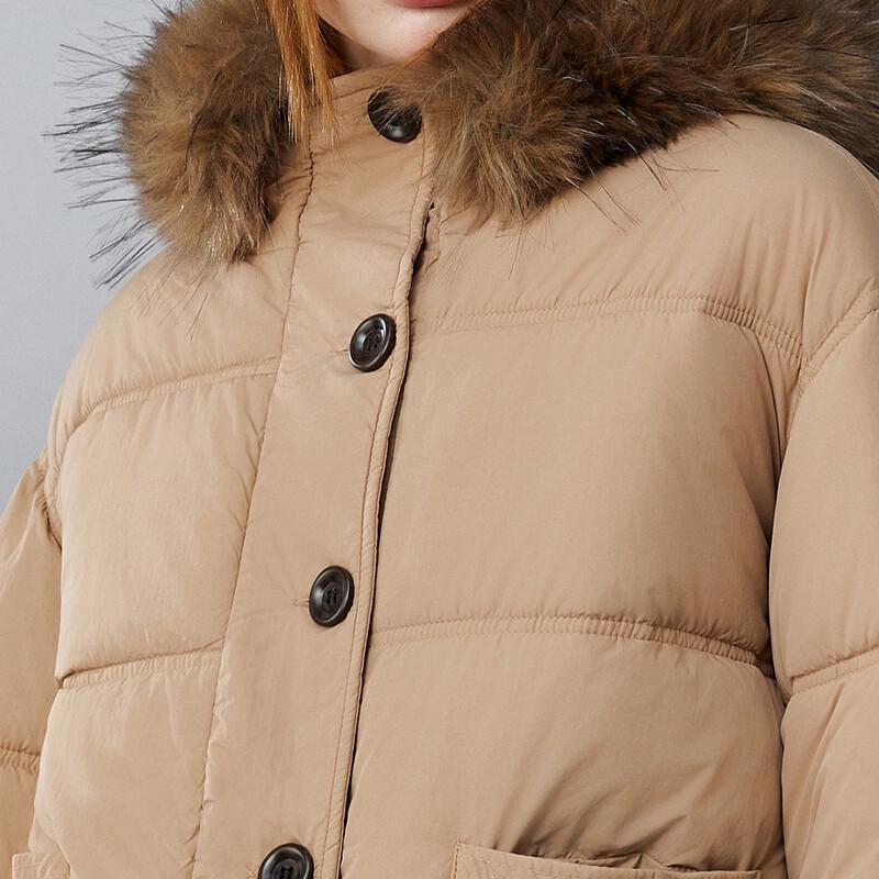 UNIFREE Retro Hooded Padded Jacket with Fur Collar