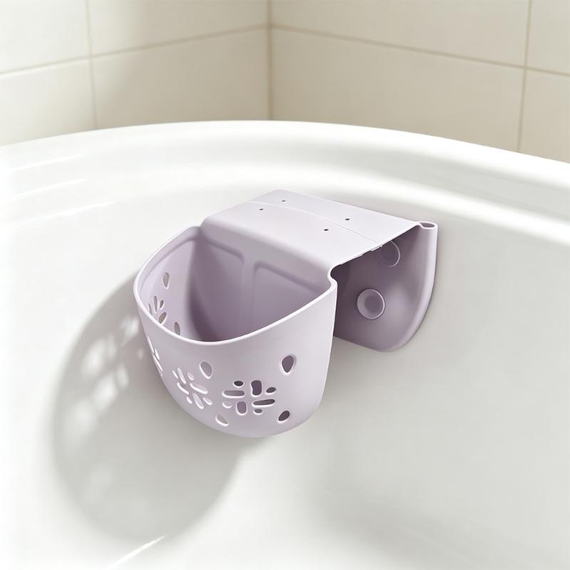 Tubside Bath Storage Basket, Perforated Plastic Bathroom Basket for Drainage and Direct Access Bath Item Holding Area