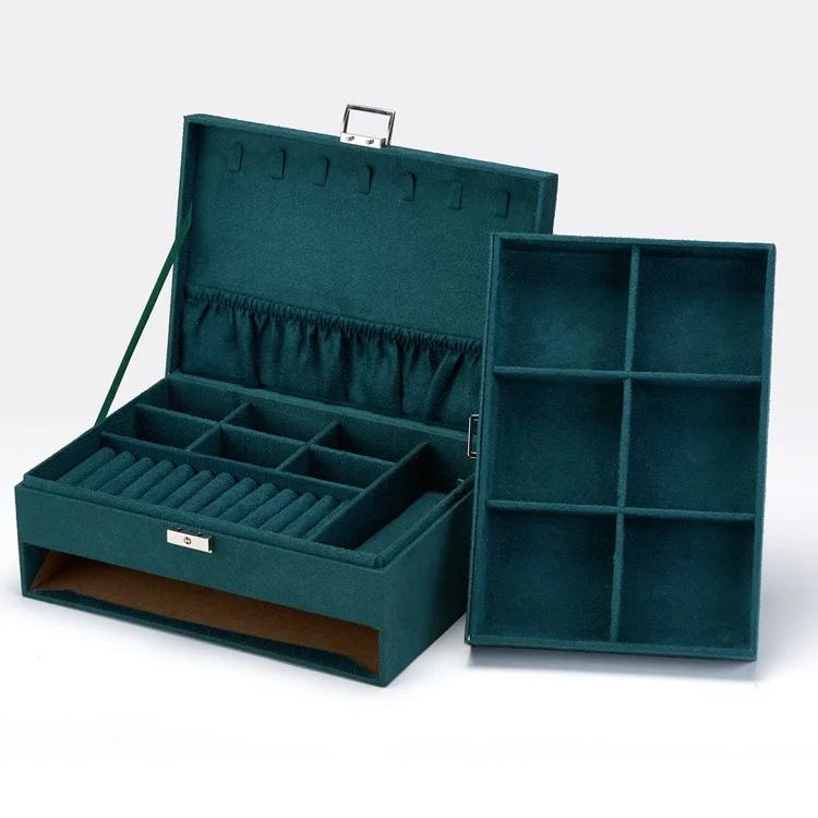Multi Layer Flannel Jewelry Storage Box and Lock Drawer Earrings Gift Box Jewelry Display Box