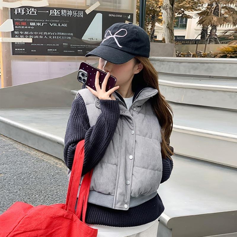 High-waisted corduroy cotton vest women's autumn and winter down cotton vest vest jacket Korean bread clothes
