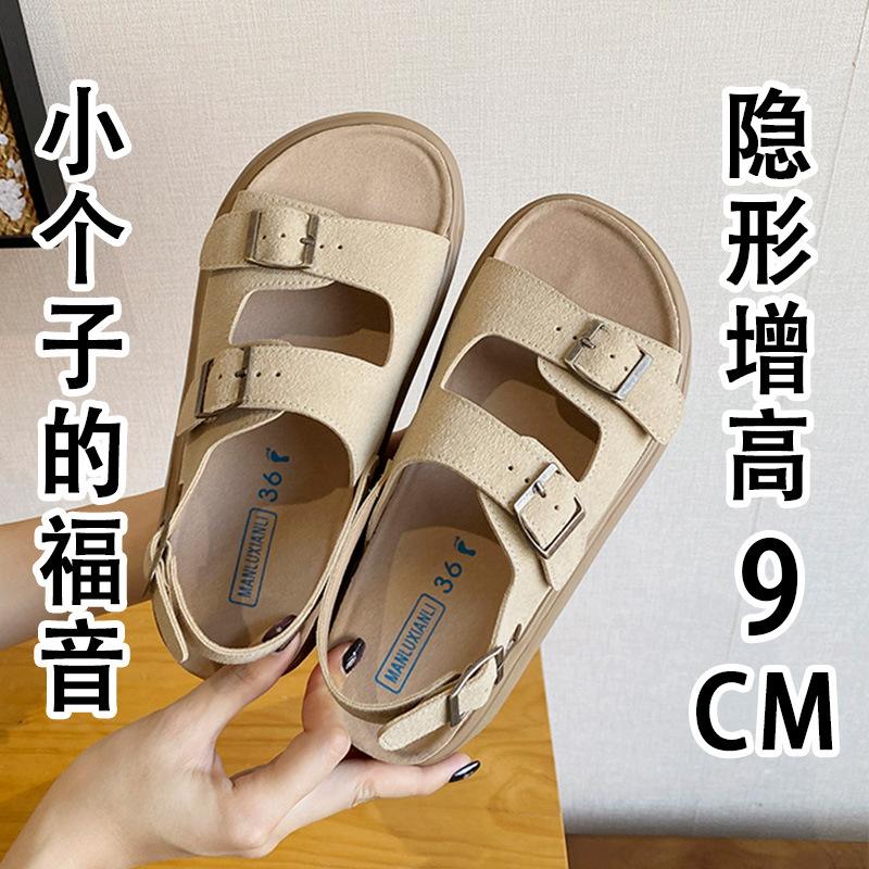 Fashion Low Sandals Woman Leather Low-heeled Rome Fabric PU Rubber Hoof Heels Low Sandals Woman Leather Low-heeled Rubber Rome PU Fabric