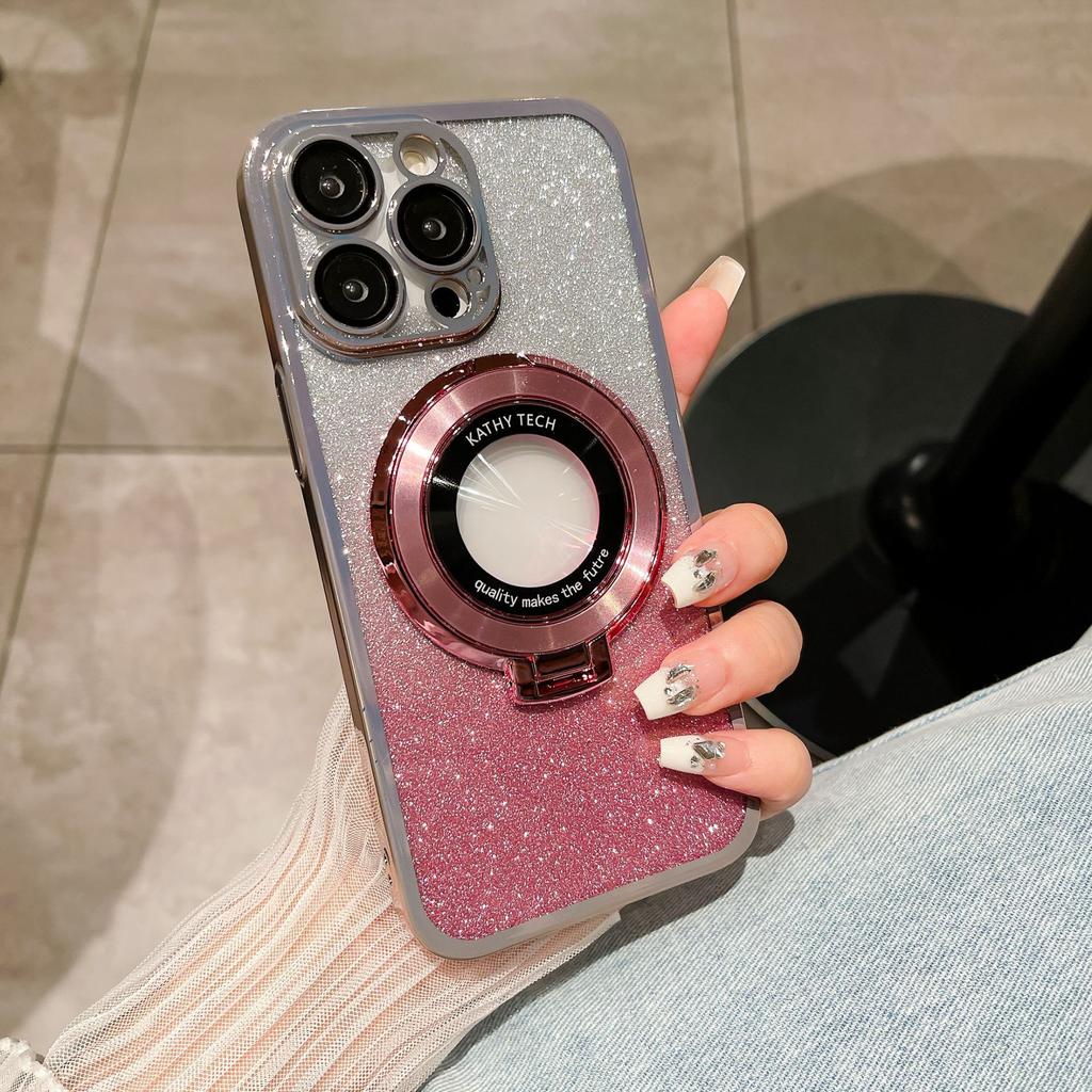 Applicable To Apple 16 Flash Powder Mobile Phone Case Magnetic Suction Bracket IPhone 15 ProMax Electroplated PC Anti Fall 14 Protective Case