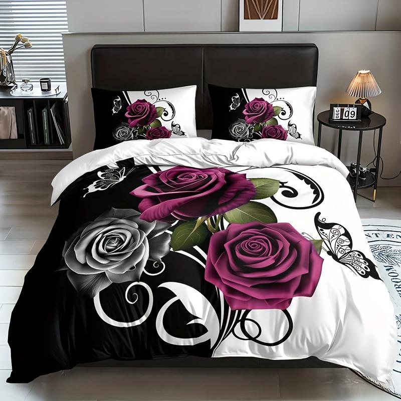 

Comforter 3Pcs Rose And Butterfly Floral - 100% Polyester Breathable Bedding With 1 And 2 S Comforter (quilt)-EU Single(135*200cm)3pcs