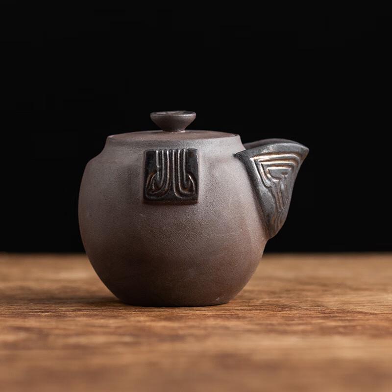 Stout Coarse Pottery Metallic Glaze Handled Teapot