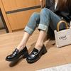 Retro One-pedal Small Size Platform Loafers Round Head Small Leather Shoes Women's Medium High Heels Are Not Tiring