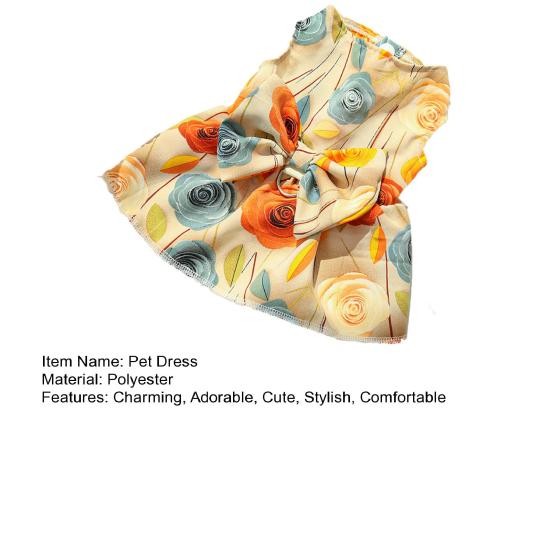 Psí šaty s mašlí, potisk růží, letní princeznovské šaty pro malé holčičky, psy, kočky