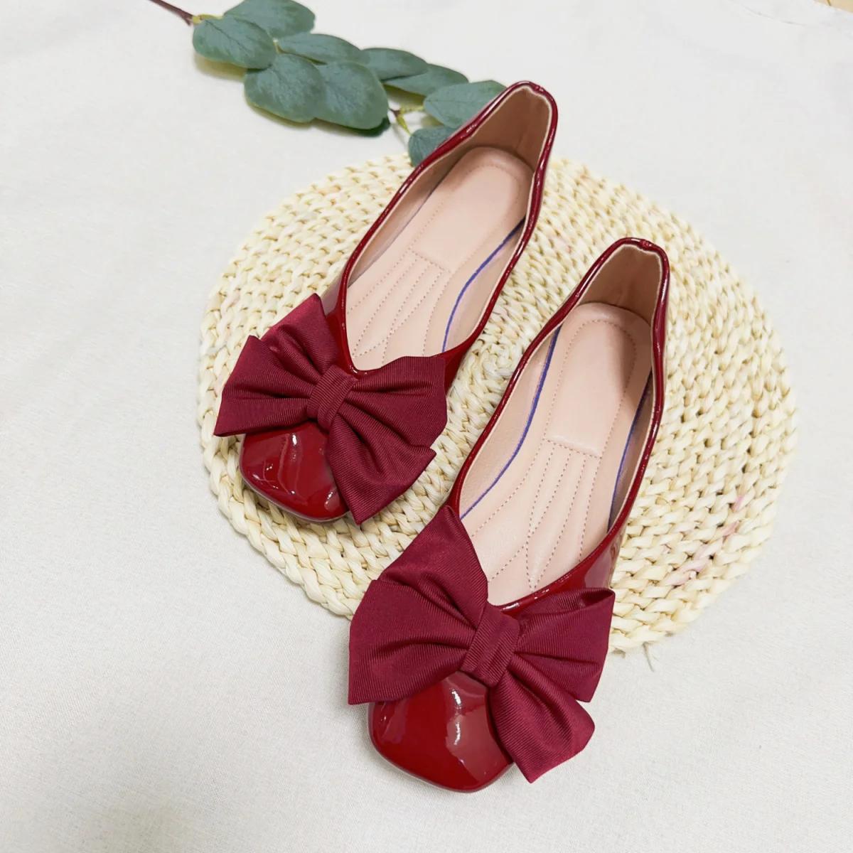 

Elegant Party Women s Flat Shoes Moccasins Red Slip-on Square Toe Cheap Clearance High Quality Fashion Chic Shoe Ladies Footwear 35