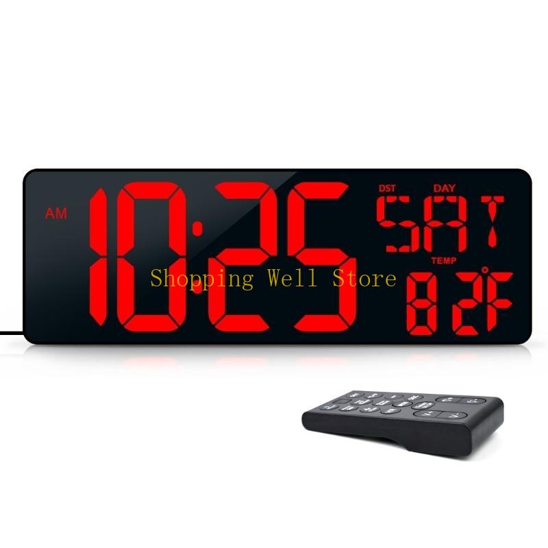 

KX4B Remote Controlled 16.5 LED Digital Wall Clock Clear Visibilities with Temperature and Date Functions Timer Alarm Clock
