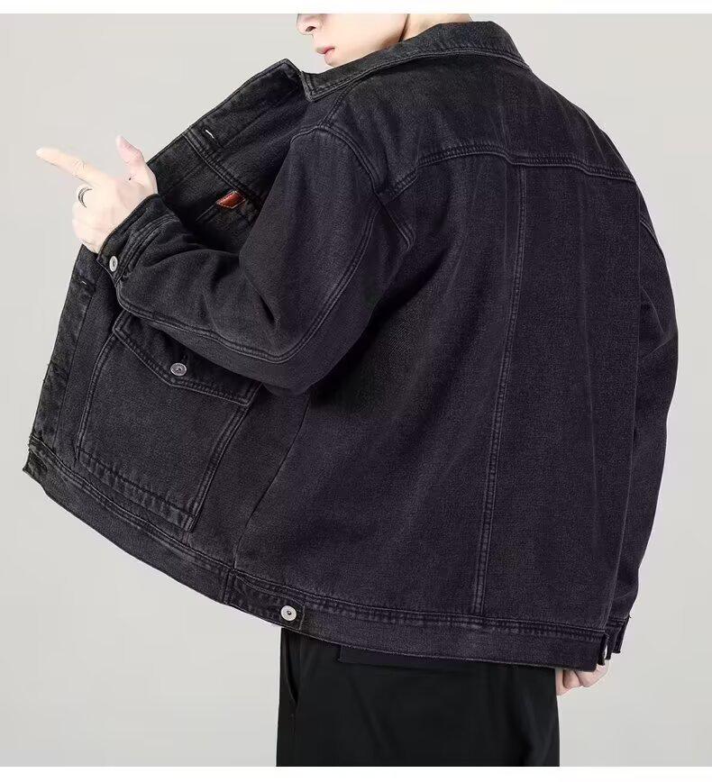 Men's Wear-Resistant Plus Velvet Denim Jacket: Autumn & Winter, Heavyweight, Dirt-Resistant, Loose, Versatile, Casual, American Trend.
