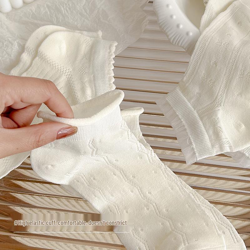 Women's White Mesh Lace Breathable Cotton Ankle Socks