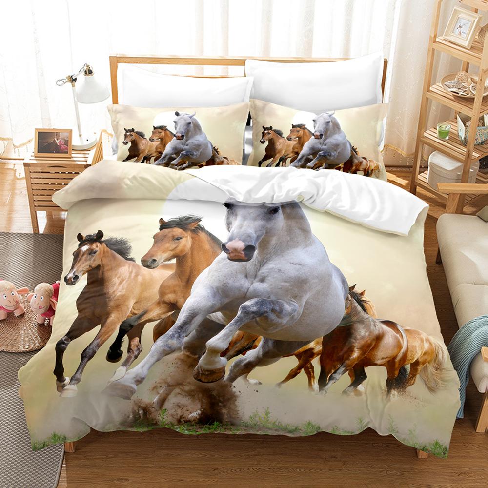 Polyester Comfortable White Horse Pattern Duvet Cover Set With Duvet Cover And Pillowcases King Queen Twin Sizes For All Ages