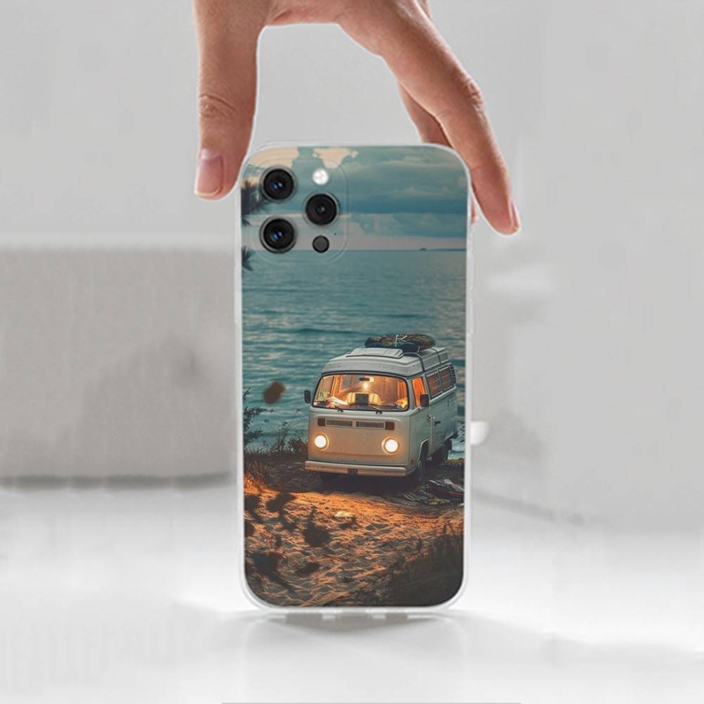 C-Combi Van Surf  Case For iPhone Max,13,XR,SE,12,15,Pro,17,Plus,11,14,16,X,XS,Mini Transparent Soft Cover