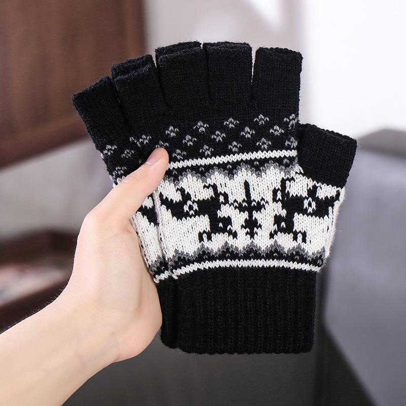 Damen Halbfinger Wollhandschuhe - Rentierdesign für Herbst/Winter, Ideal für Büro, Schreiben oder Weihnachtsfeiern