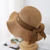 Women's Fisherman Hat With Bow Ribbon Metal Label Breathable Sun Protection Wide Brim Sun Hat For Outdoor Travel Korean Style