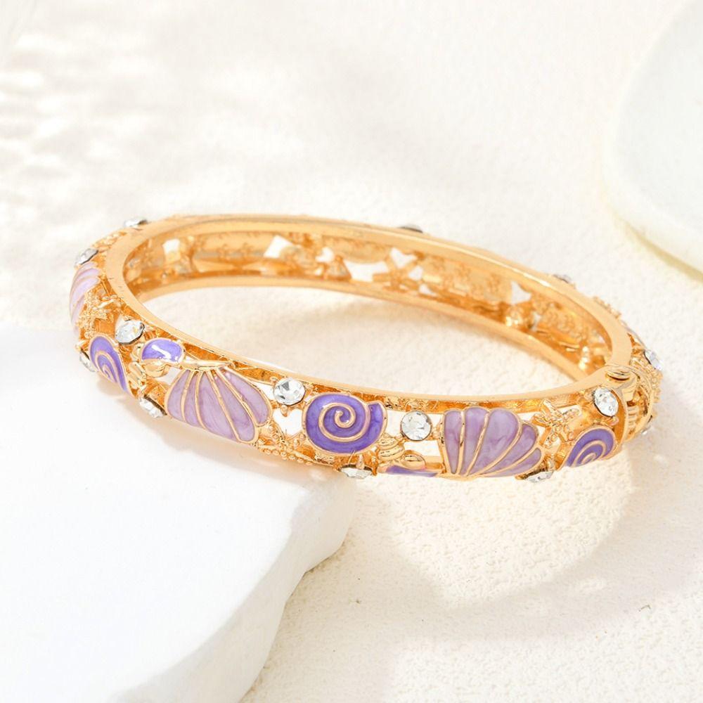Metal Vintage Cloisonne Bangle Shell Women's Hand Bracelet Starfish Shell Bangle Gold Jewelry