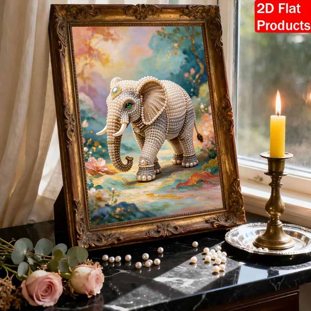 Pearl Painting DIY Kit Frameless Elephant Canvas Shiny Bead Art Creative Craft for Bedroom Living Room Decor