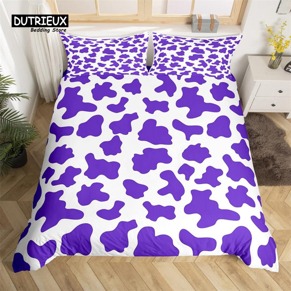 Cowhide Duvet Cover Milk Cow Print Bedding Set Microfiber Western  Farm Animal Skin Quilt Cover Full For Boys Girls Kawaii Room