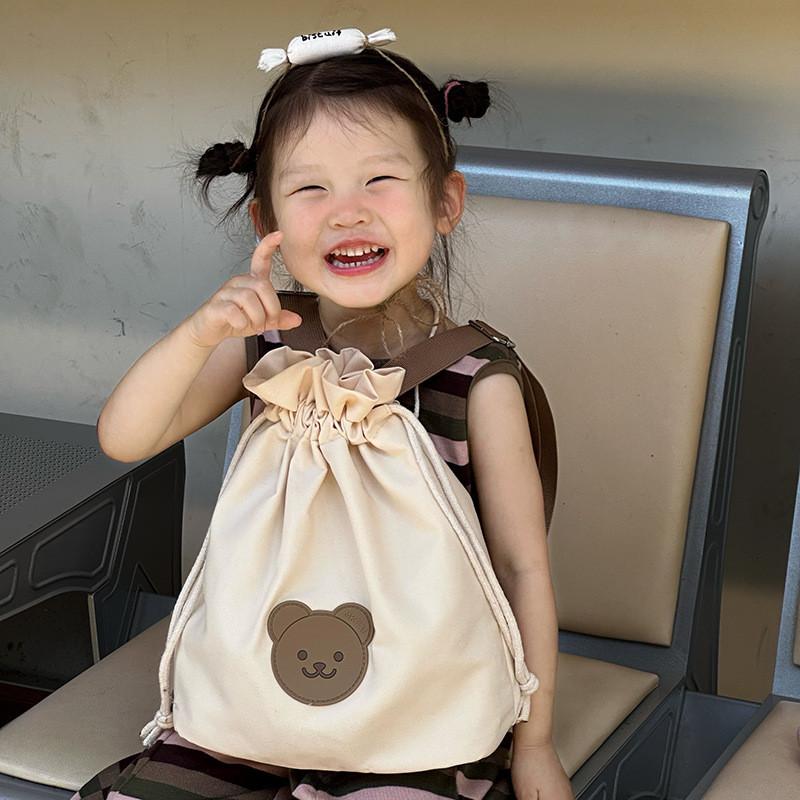 Adorable Unisex Kids Canvas Backpack Featuring Cute Bear Design With Breathable Comfort