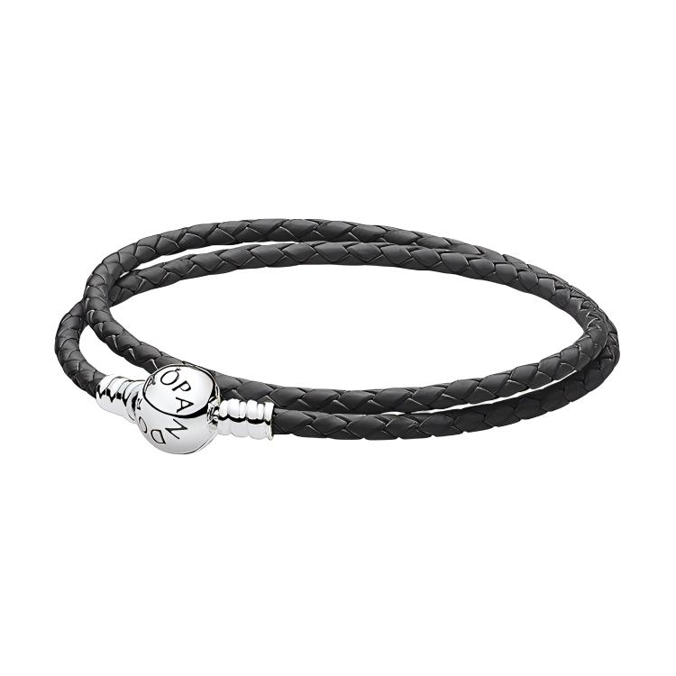 Pandora Leather Double Wrap Braided 925 Silver Bracelet Unisex bracelet Black 590745CBK+590745CRD Default Packaging,35,Black