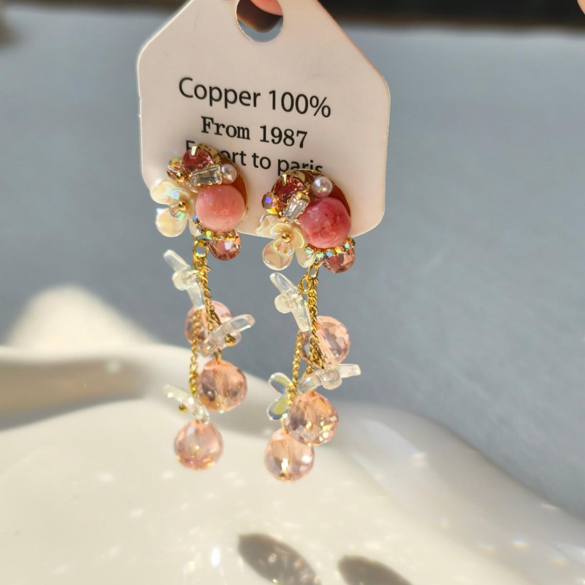 

Travel And Vacation Wind Dopamine Color Crystal Flower Fringed Stud Earrings Women S Exquisite Versatile Fashion Earrings Earrings