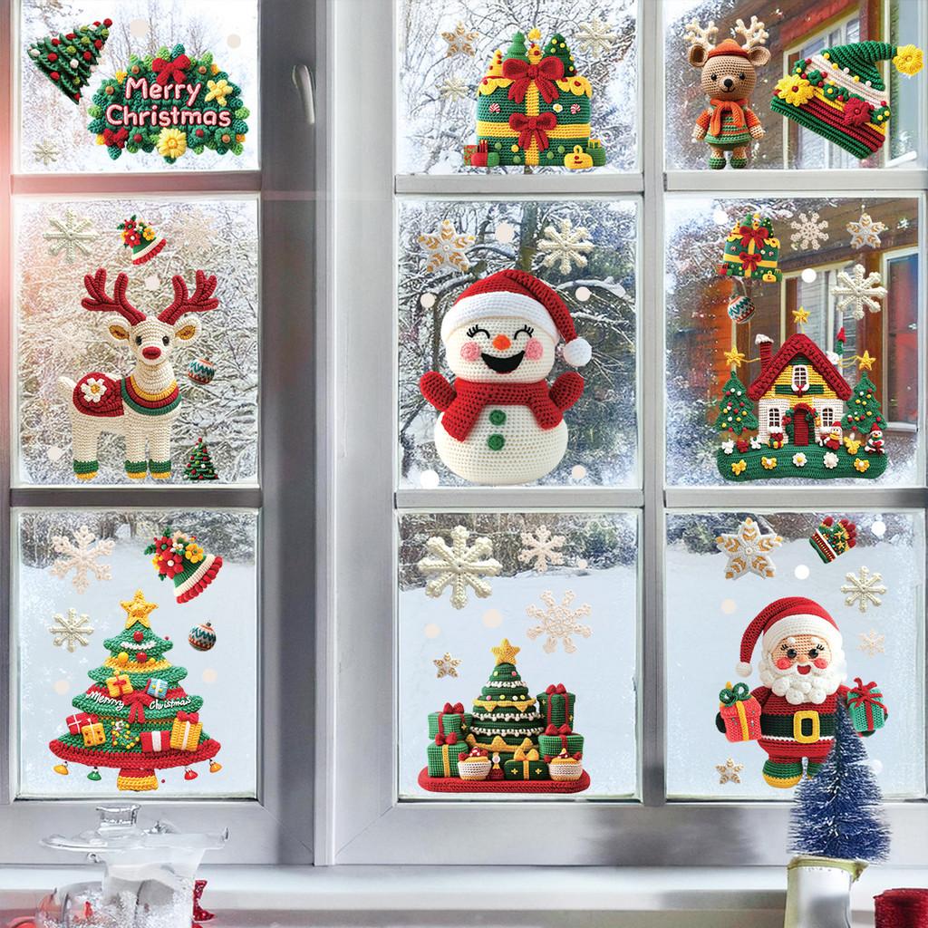 Static Cling Christmas Sticker Snowman Christmas Tree Decor Set Festive Display