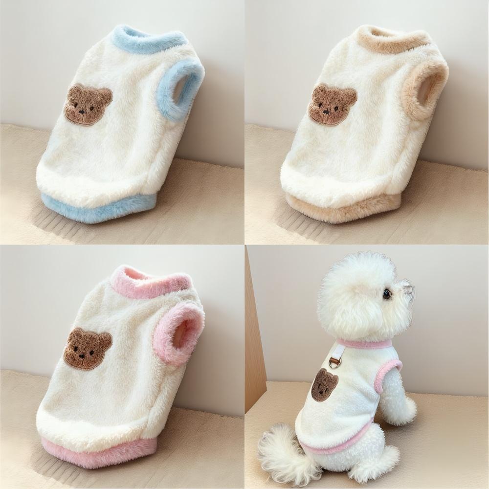 New Soft Dog Sweater Teddy Style Cute Bear Pattern Puppy Winter Vest Warmth Design with Leash Hook Pet Clothes Cold Weather