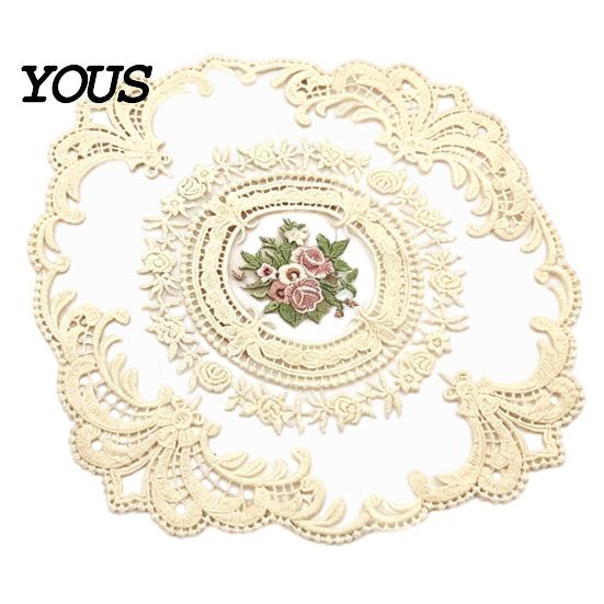 Soft Macaron Color Tableware Retro Oval Lace Doily, Embroidered Rose Placemat, Elegant Floral Table Washable Linens Mat, Decorative Doilies for Dining