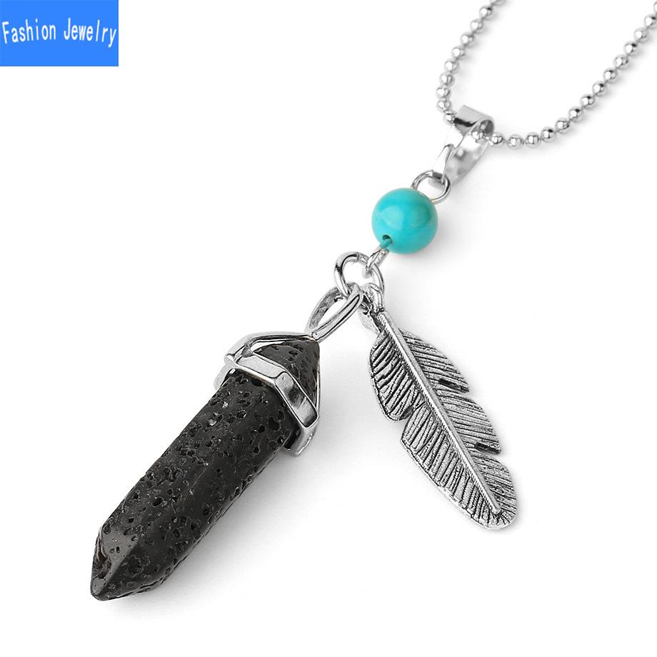 Kristall vielseitige beliebte sechseckige Pyramide Naturstein Feder Anhänger Kugel Halskette