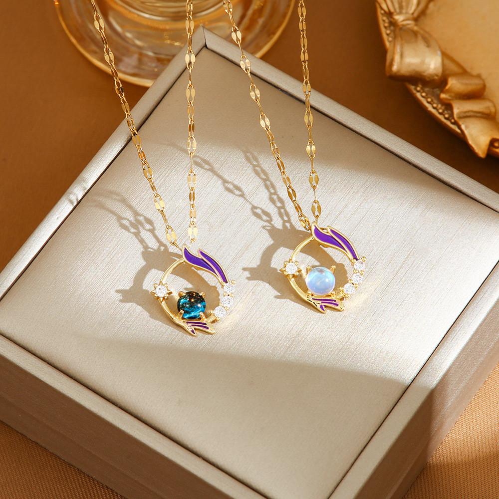 Elegant Ocean Inspired Titanium Steel Pendant Necklace For Women With Stylish Waves And Stars