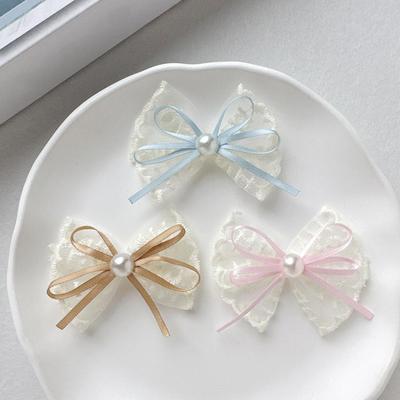 Haarnadel Stickerei Spitze Band Schleife Dekor Haarklammer mit Imitation Perlen Pony Zöpfe Hochsteckfrisuren Haaraccessoires
